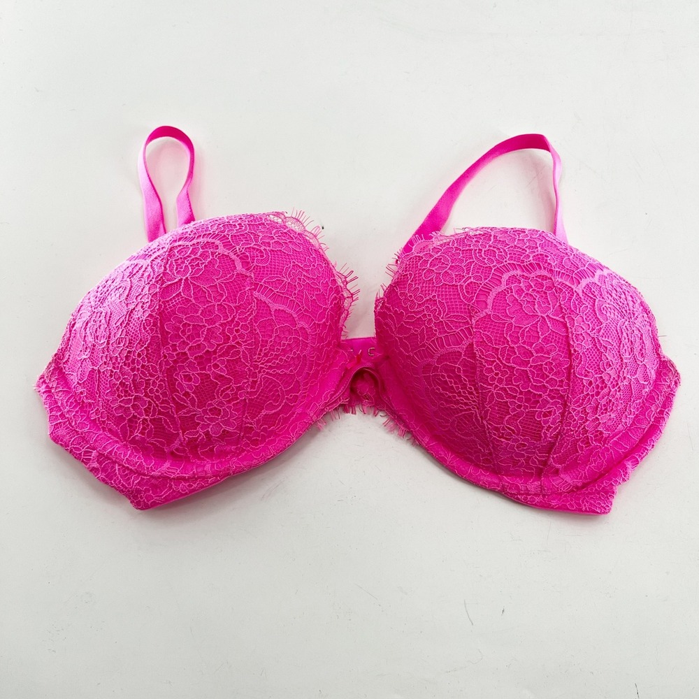 Victoria's Secret Dream Angels Push Up Lace Bra Hot Pink  34D - Picture 2 of 4